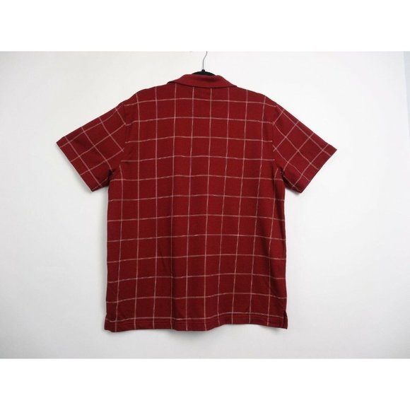 Mens Van Heusen Polo Shirt Large 16 16 1/2 Red/Burgundy Plaid Short Sleeve - Picture 6 of 6